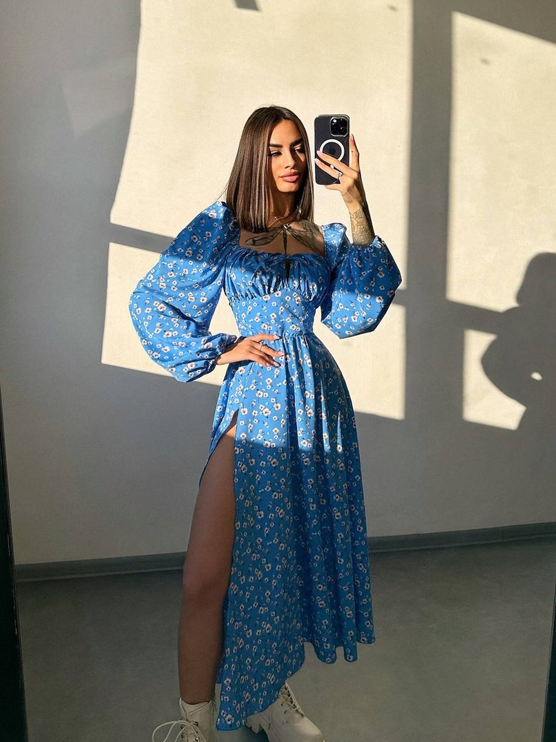 Улюблена сукня-міді зі шнурівкою на талії  | PUSHKA SHOP