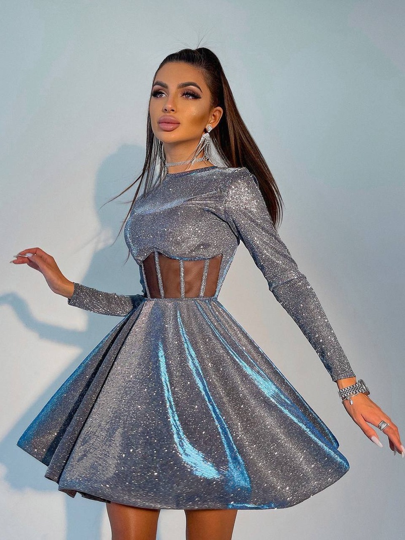 Приталена блискуча сукня з корсетною вставкою та пишною спідницею-сонцем | PUSHKA SHOP