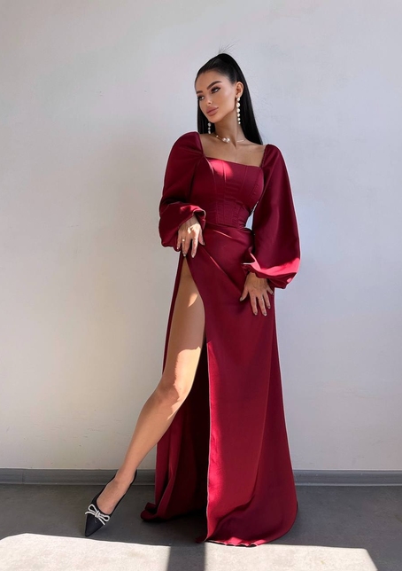 Атласний комплект: корсет + спідниця  максі з драпіруванням | PUSHKA SHOP