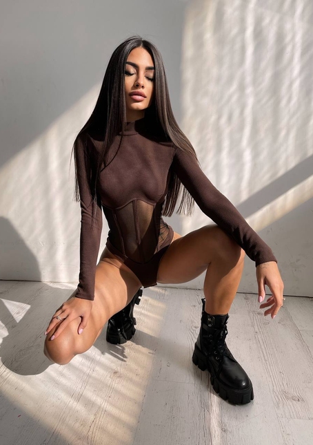 Трикотажне боді з сітчастою вставкою | PUSHKA SHOP