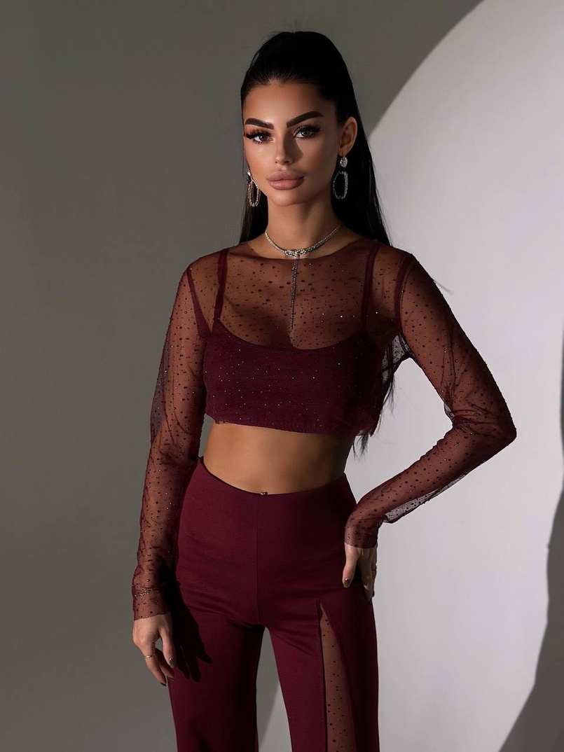Комплект: топ + штани із сіткою зі стразами  | PUSHKA SHOP