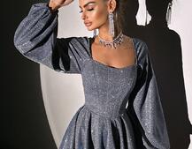 Сяюча корсетна сукня з пишною подвійною спідницею та об‘ємними рукавами Сяюча корсетна сукня з пишною подвійною спідницею та об‘ємними рукавами | PUSHKA SHOP