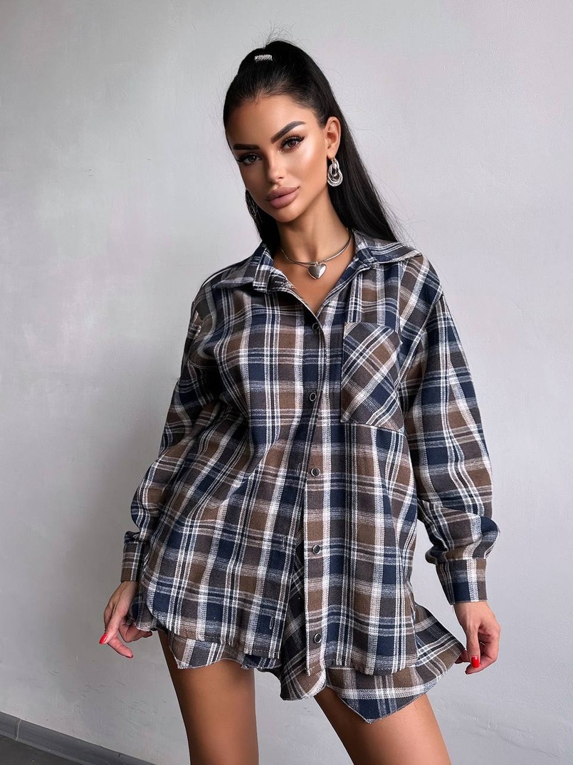 Комплект: сорочка + спідниця у клітинку  | PUSHKA SHOP