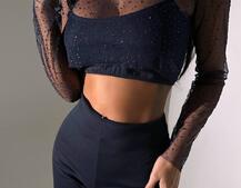 Комплект: топ + штани із сіткою зі стразами  | PUSHKA SHOP