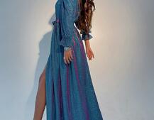 Блестящее платье макси с разрезом  | PUSHKA SHOP