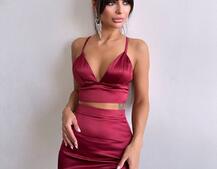 Комплект: топ з філіжанками + спідниця декорована бахромою зі страз  | PUSHKA SHOP