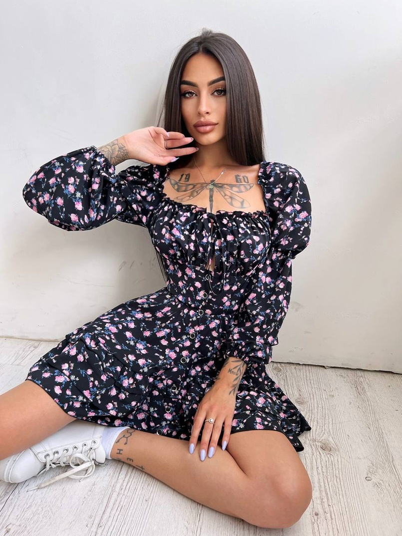 Квіткова сукня на ґудзиках з воланами Квіткова сукня на ґудзиках з воланами | PUSHKA SHOP