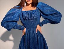 Блестящее платье с объемными рукавами Блестящее платье с объемными рукавами | PUSHKA SHOP