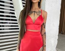 Комплект: топ + юбка, декорированная бахромой из страз  Комплект: топ + юбка, декорированная бахромой из страз  | PUSHKA SHOP