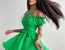 Муслиновое платье мини с корсетной вставкой на талии с косточками Муслиновое платье мини с корсетной вставкой на талии с косточками | PUSHKA SHOP