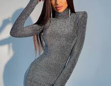 Платье-мини с подплечниками из люрекса  | PUSHKA SHOP