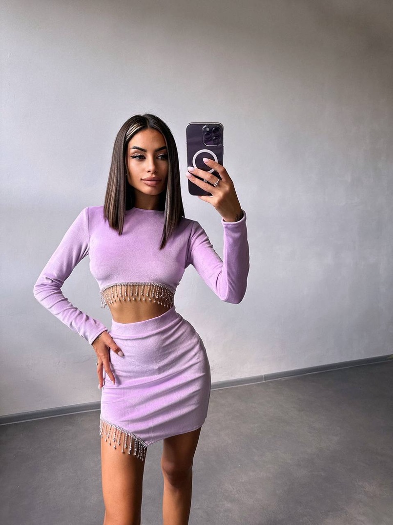 Оксамитовий комплект, декорований бахромою зі страз | PUSHKA SHOP