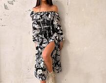 Сукня міді з розрізом в квітковий принт + прозорий корсет  | PUSHKA SHOP