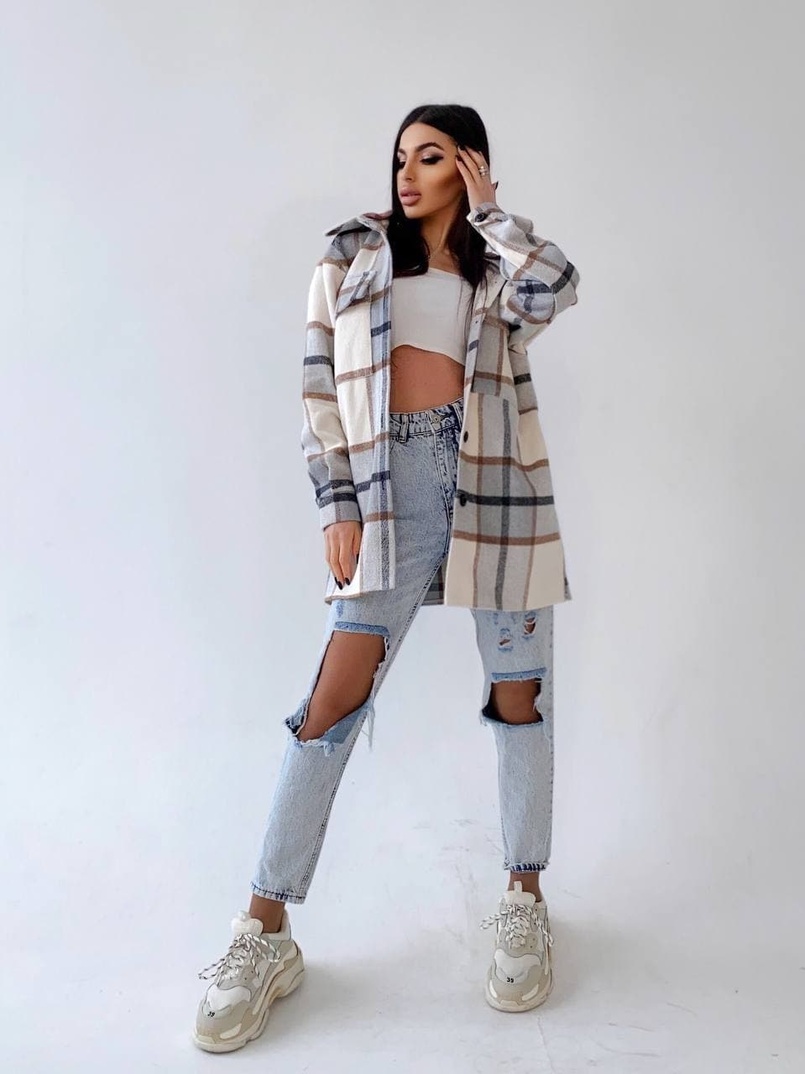 Кашемировая рубашка в клетку с капюшоном Кашемировая рубашка в клетку с капюшоном | PUSHKA SHOP