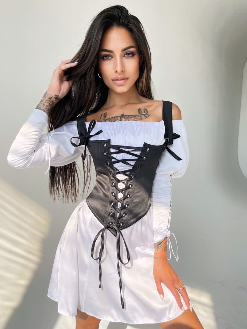 Шелковое платье + атласный корсет на шнуровке | PUSHKA SHOP