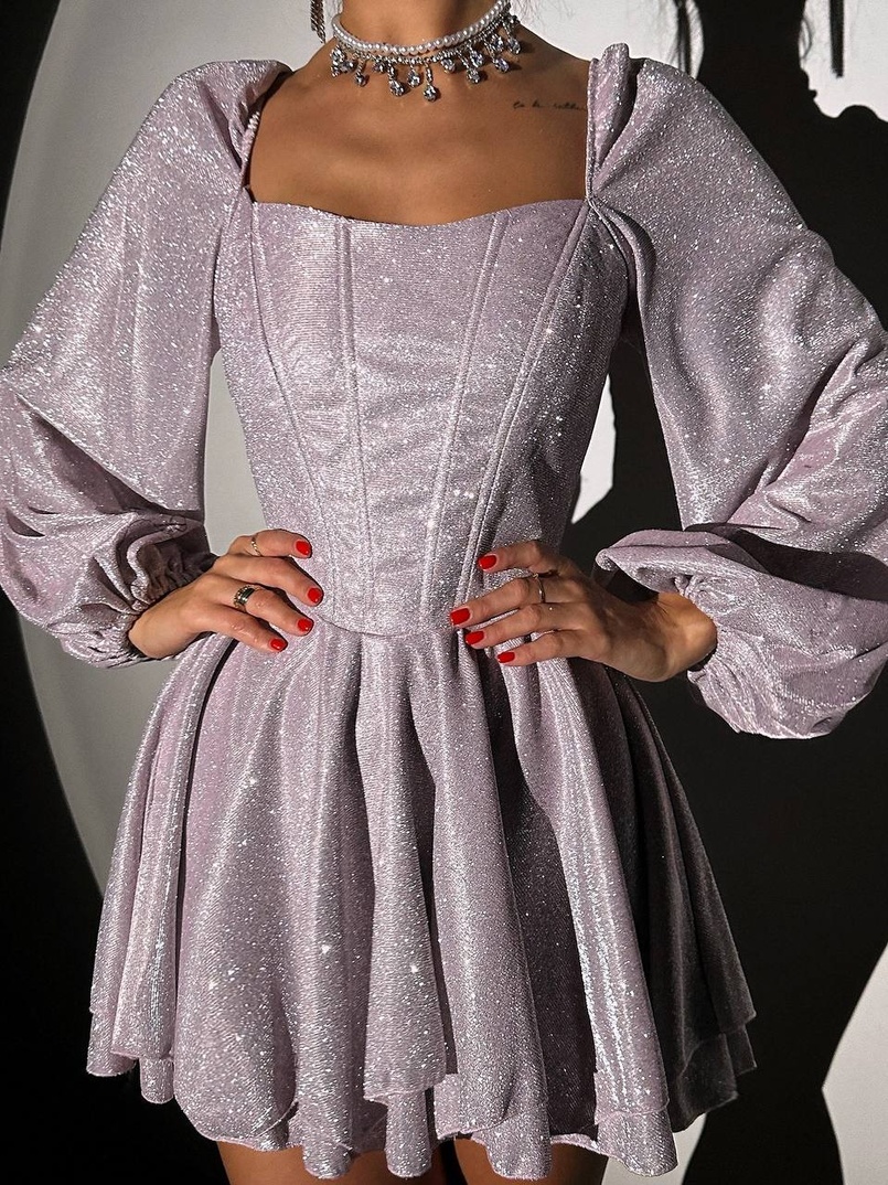 Сяюча корсетна сукня з пишною подвійною спідницею та об‘ємними рукавами Сяюча корсетна сукня з пишною подвійною спідницею та об‘ємними рукавами | PUSHKA SHOP