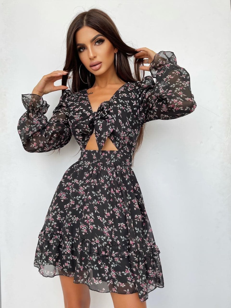 Шифоновое платье с завязками на груди  Шифоновое платье с завязками на груди  | PUSHKA SHOP