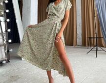 Цветочное платье-миди с широким поясом Цветочное платье-миди с широким поясом | PUSHKA SHOP