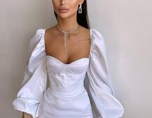 Атласний  комплект: корсет + спідниця декорована бахромою зі страз | PUSHKA SHOP