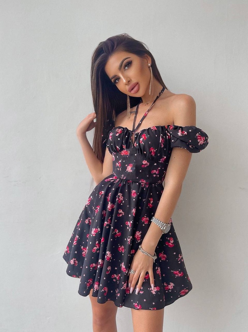 Платье с завязками на груди в цветочный принт | PUSHKA SHOP