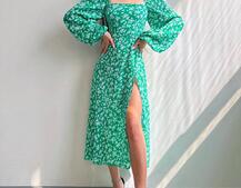 Квіткова сукня-міді зі шнурівкою на спинці та розрізом на ніжці | PUSHKA SHOP