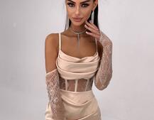 Комплект: корсет, декорований мереживом   + рукавички+ спідниця міні з драпіруванням   | PUSHKA SHOP