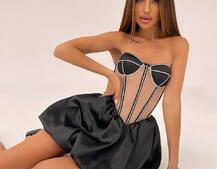 Сукня з чашечками та елементами корсету декорована стразами  | PUSHKA SHOP