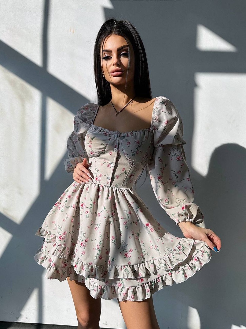 Лялькова сукня з пишною спідницею та корсетним верхом з ніжним квітковим принтом  | PUSHKA SHOP