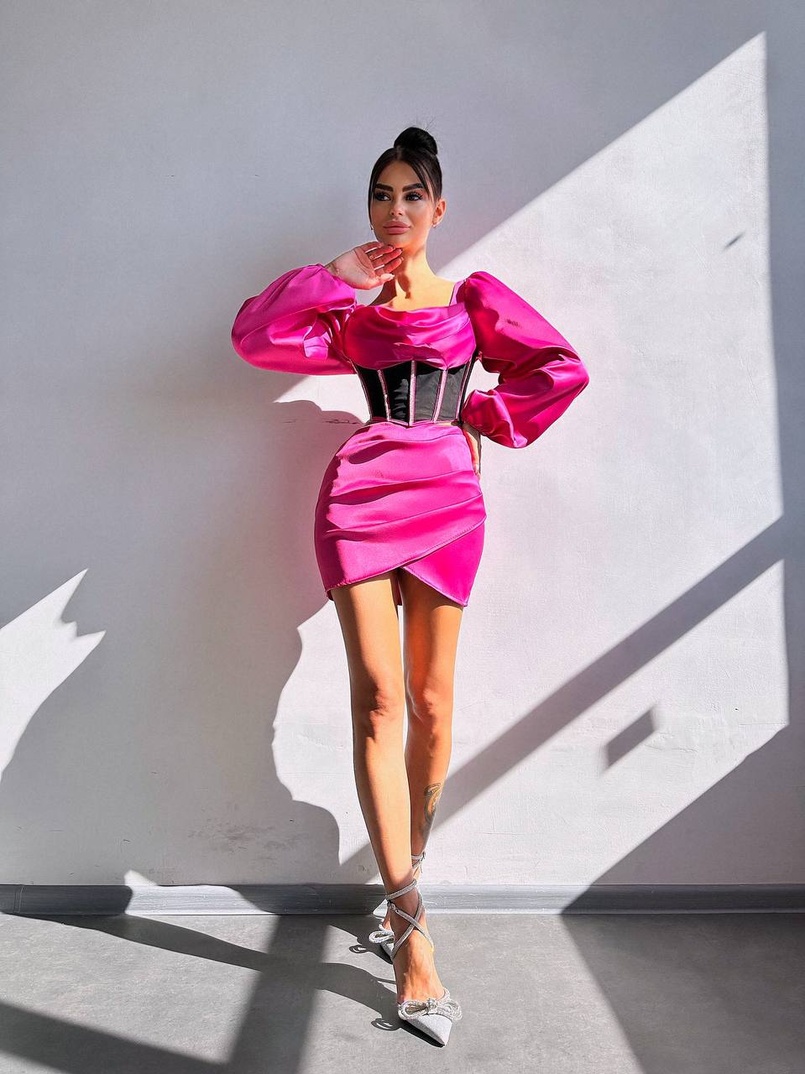 Комплект: корсет, декорований стразами + спідниця міні з драпіруванням   Ручна робота  | PUSHKA SHOP