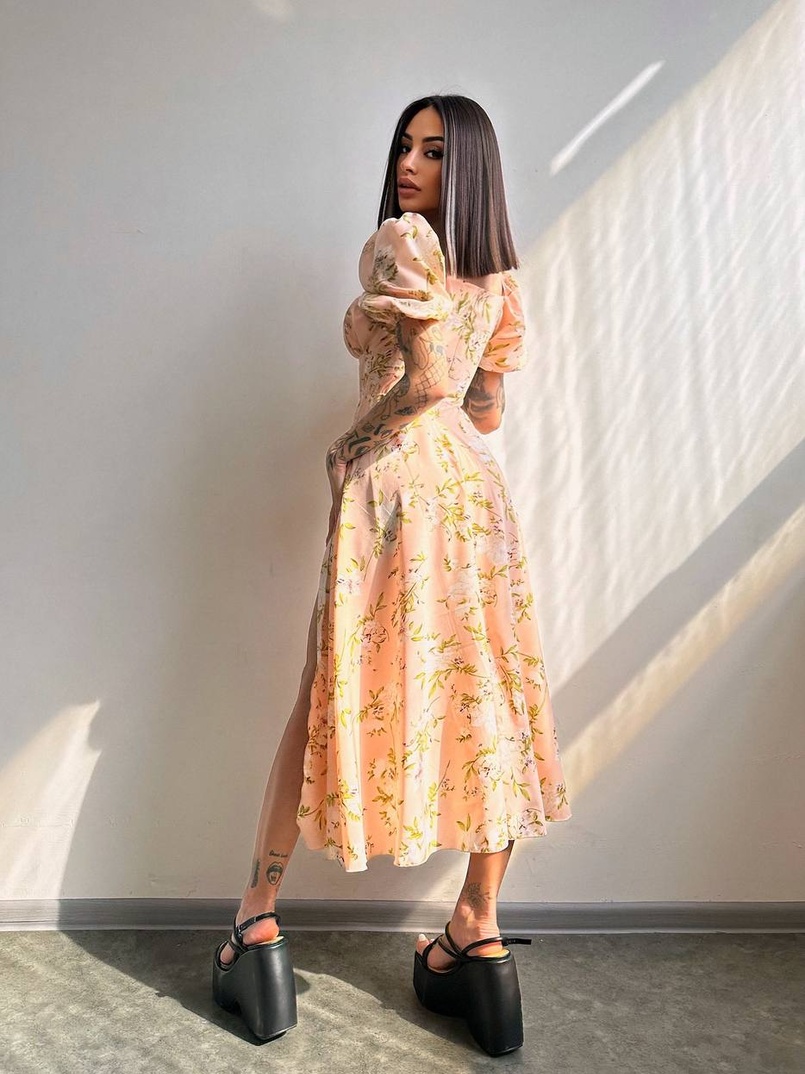 Сукня- міді  з квітковим принтом | PUSHKA SHOP