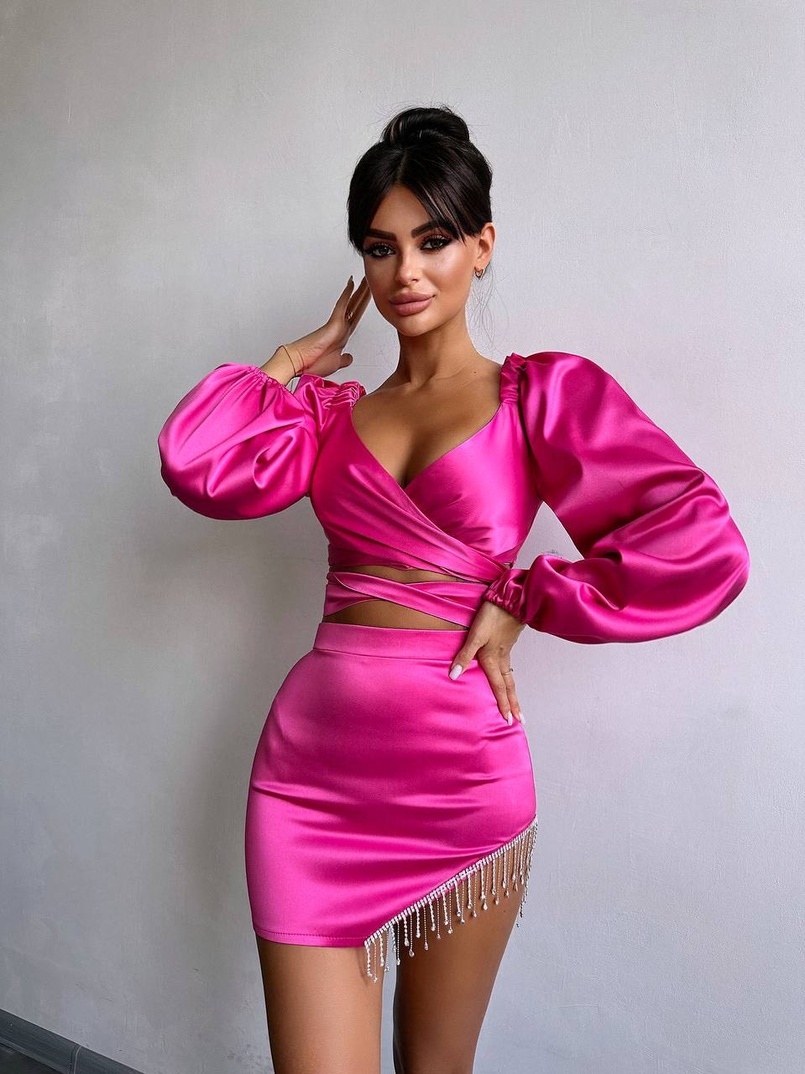 Атласний комплект, декорований бахромою зі страз | PUSHKA SHOP