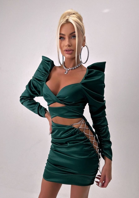 Сукня міні з драпіруванням, декорована стразами  | PUSHKA SHOP