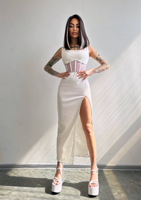 Сукня-міді  з елементами корсету   | PUSHKA SHOP