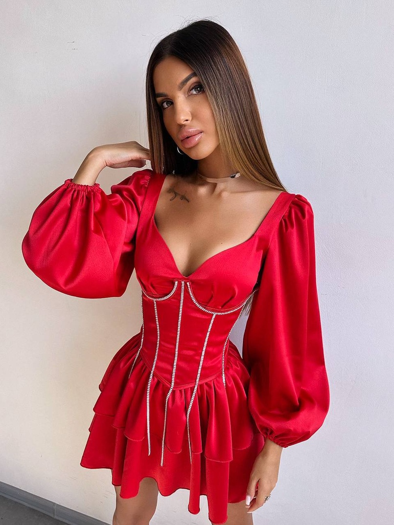 Комплект: сукня з подвійною спідницею + корсет, декорований стразами Комплект: сукня з подвійною спідницею + корсет, декорований стразами | PUSHKA SHOP