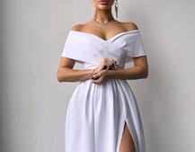 Сукня максі  з відкритими плечима та розрізом на спідниці | PUSHKA SHOP