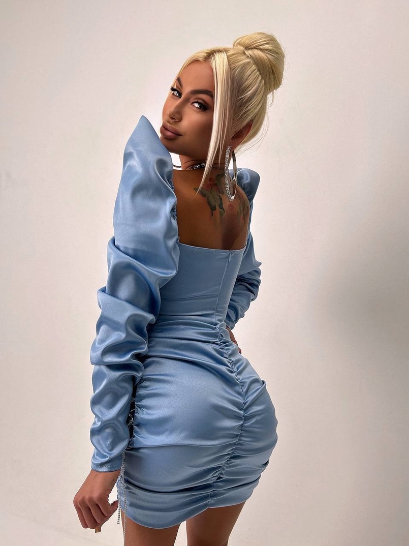 Сукня міні з драпіруванням, декорована стразами  | PUSHKA SHOP