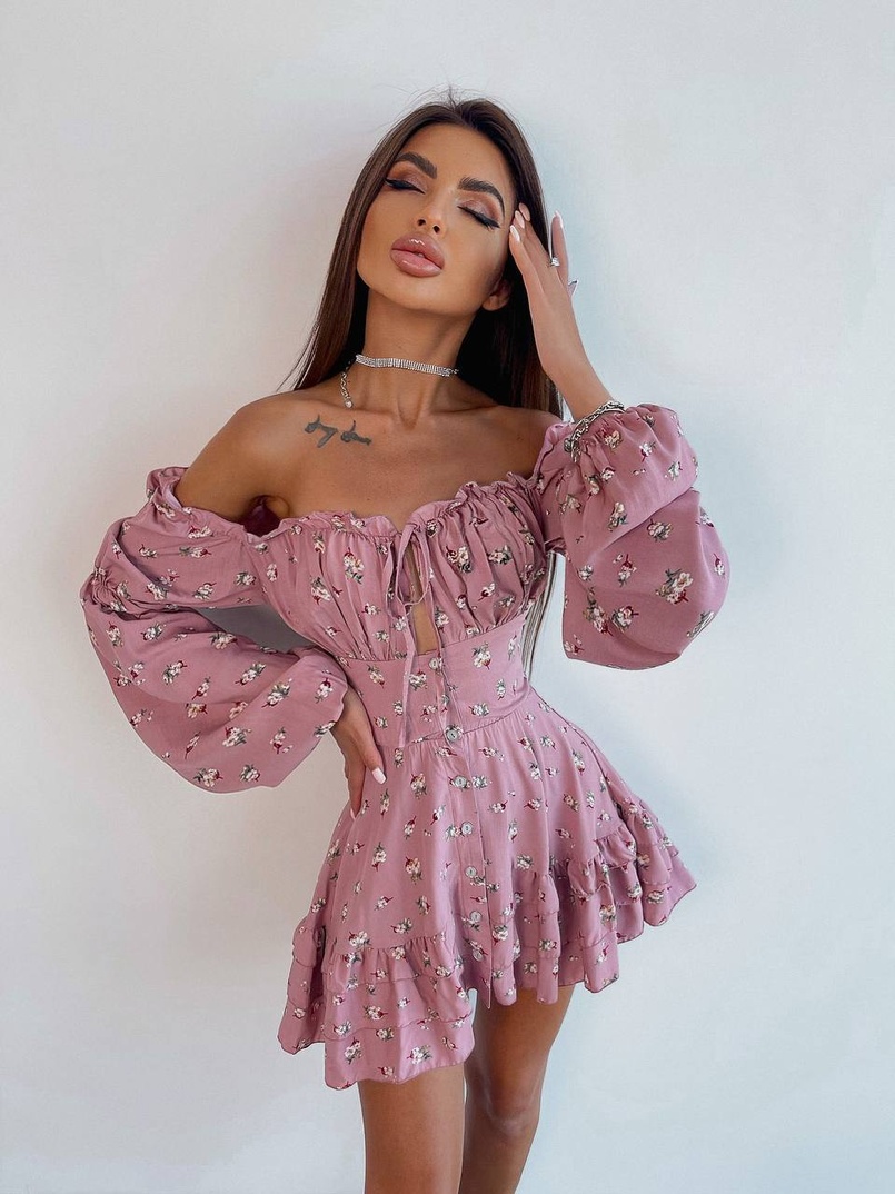 Сукня з квітковим принтом з воланами на ґудзиках Сукня з квітковим принтом з воланами на ґудзиках | PUSHKA SHOP