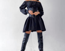 Приталенное платье-рубашка на плечиках с корсетом из эко-кожи Приталенное платье-рубашка на плечиках с корсетом из эко-кожи | PUSHKA SHOP