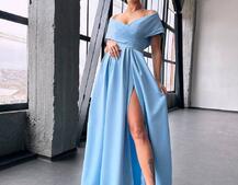 Сукня максі  з відкритими плечима та розрізом на спідниці | PUSHKA SHOP