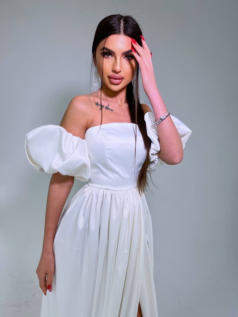 Атласное платье макси с объемными рукавами   | PUSHKA SHOP