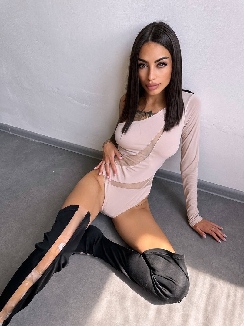 Боді на одне плече із вставками сітки | PUSHKA SHOP