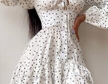 Сукня в горошок на ґудзиках з воланами  | PUSHKA SHOP