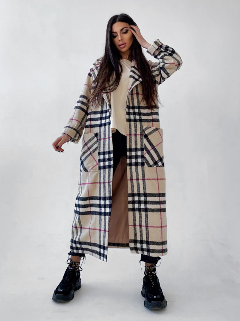 Кашемировое пальто в клетку на подкладке | PUSHKA SHOP