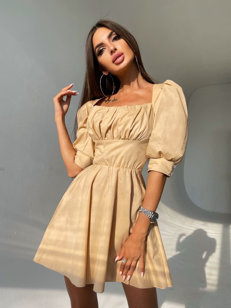 Платье с объемными рукавами из хлопка Платье с объемными рукавами из хлопка | PUSHKA SHOP