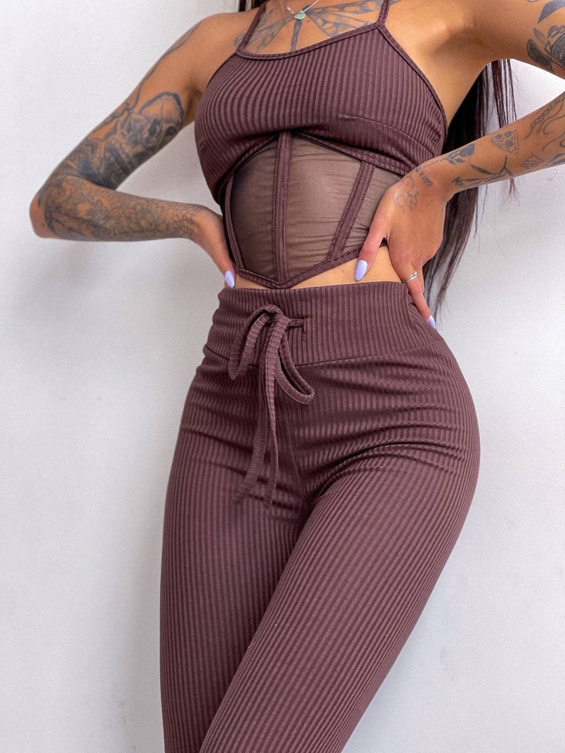 Трикотажный комплект: корсетный топ на косточках + леггинсы | PUSHKA SHOP