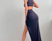 Комплект: топ с чашечками с эффектом push up + юбка миди с разрезом  | PUSHKA SHOP