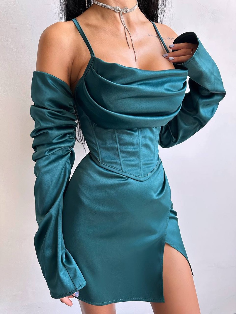 Комплект: корсет з рукавами    + спідниця міні з драпіруванням   | PUSHKA SHOP