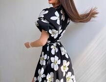 Сукня міді  із запахом та об'ємними рукавами | PUSHKA SHOP