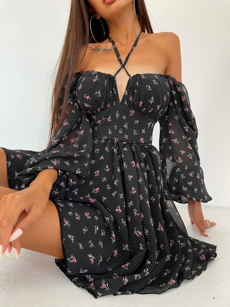 Шифоновое платье с завязками на груди Шифоновое платье с завязками на груди | PUSHKA SHOP