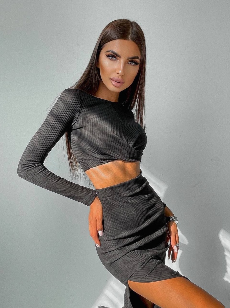 Комплект: топ+ юбка миди с разрезом  Комплект: топ+ юбка миди с разрезом  | PUSHKA SHOP